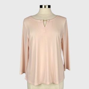 Calvin Klein Womens Blush Pink Pullover Blouse Pearl Chain Detail size Large